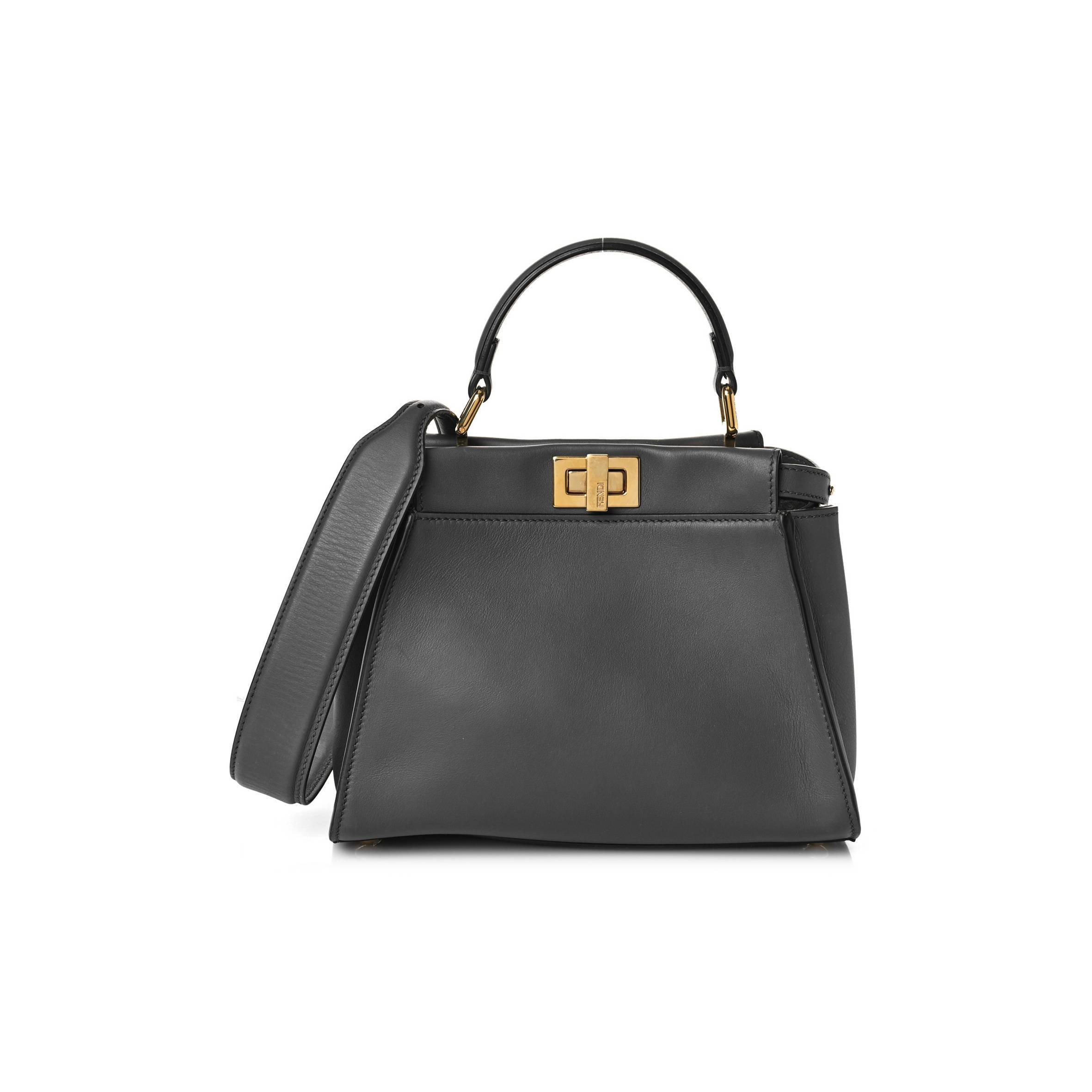 F**di vitello seta chenille ff mini peekaboo iconic satchel anthracite asfalto (23*17*11cm)